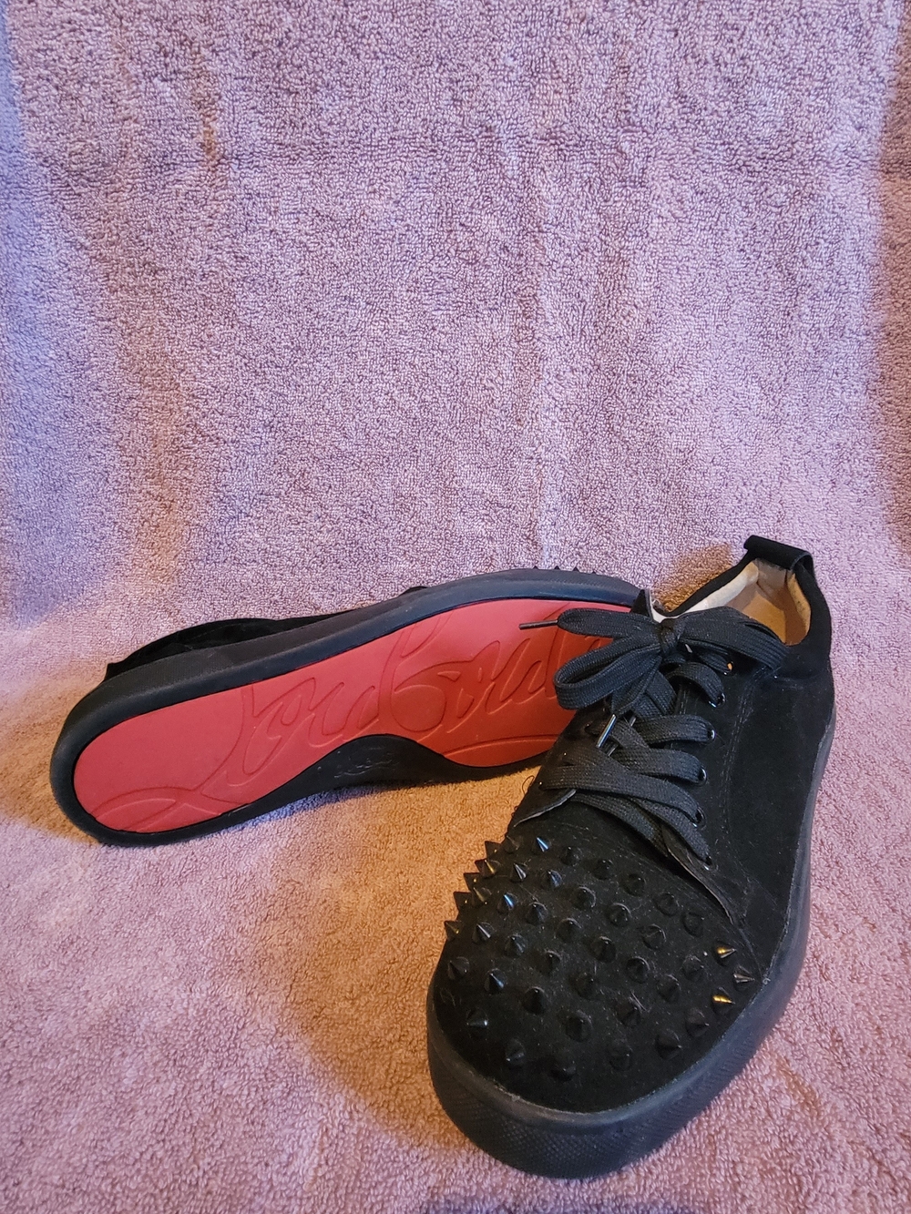 Christian Louboutin Black Suede Studded Men’s Sneakers with Red Sole
